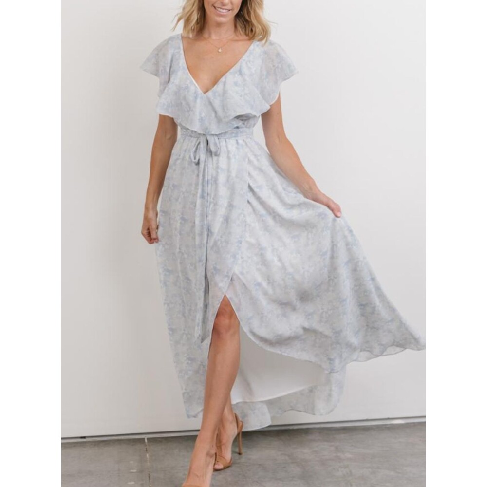 NEW with tags Baltic Born Katya Ruffle Maxi Dress Floral Lined Chiffon Faux Wrap